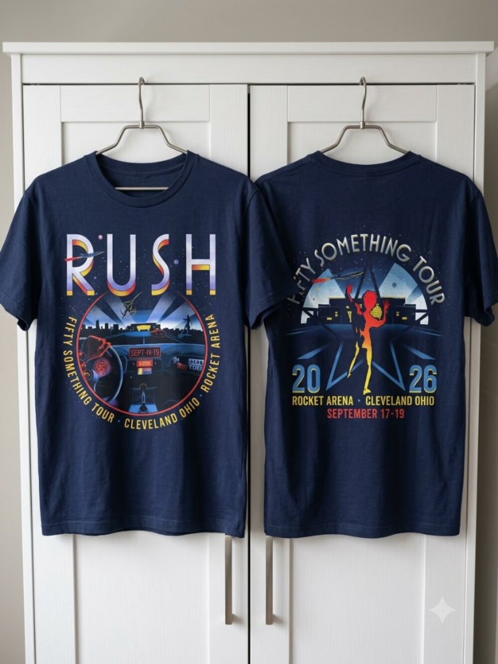 Rush Fifty Something Tour Cleveland OH Sep 17 & 19 2026 T-Shirt Reprint (Navy)